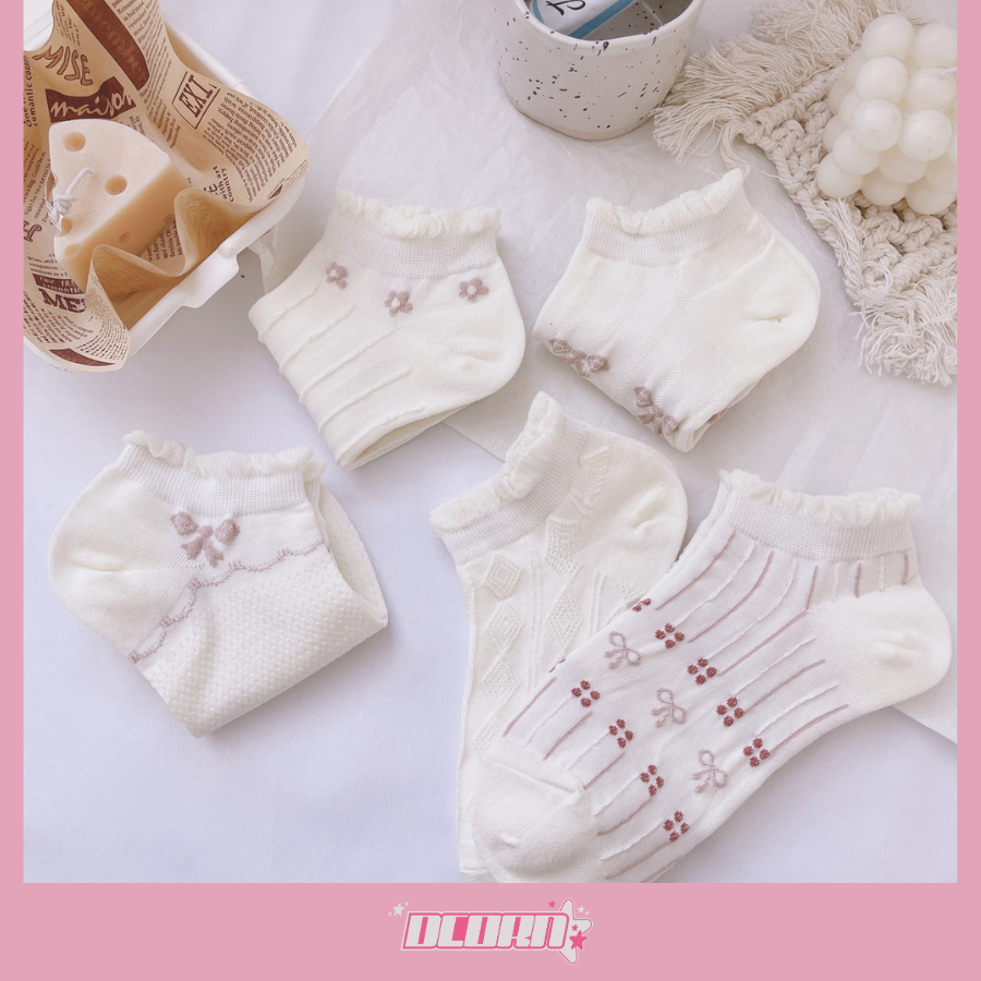 Set 5 đôi tất vớ nữ cổ ngắn mẫu tổng hợp, chất liệu mềm mại êm chân, mềm mỏng thoáng mát