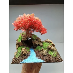 Tiểu cảnh Cây Gỗ Lũa Bonsai bám trên hang đá dành cho bể cá cảnh, bể thủy sinh. Phù hợp với bể cá 25 đến 40 cm