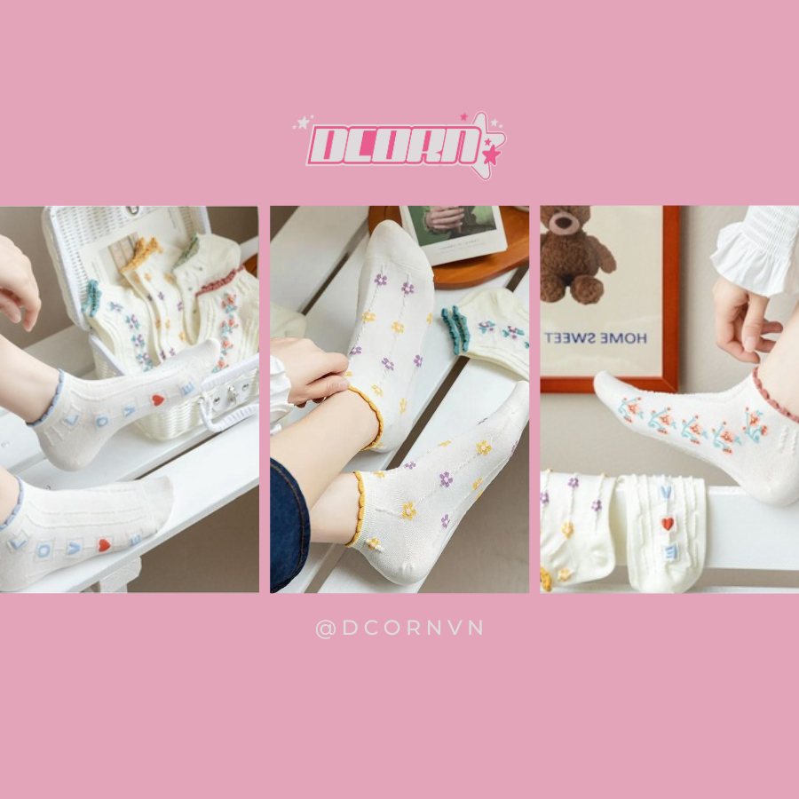 Set 5 đôi tất vớ nữ cổ ngắn mẫu tổng hợp, chất liệu mềm mại êm chân, mềm mỏng thoáng mát