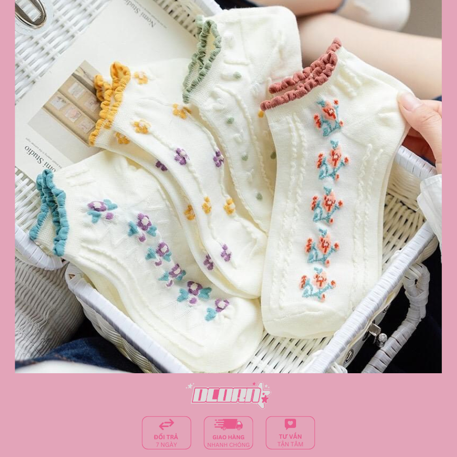 Set 5 đôi tất vớ nữ cổ ngắn mẫu tổng hợp, chất liệu mềm mại êm chân, mềm mỏng thoáng mát