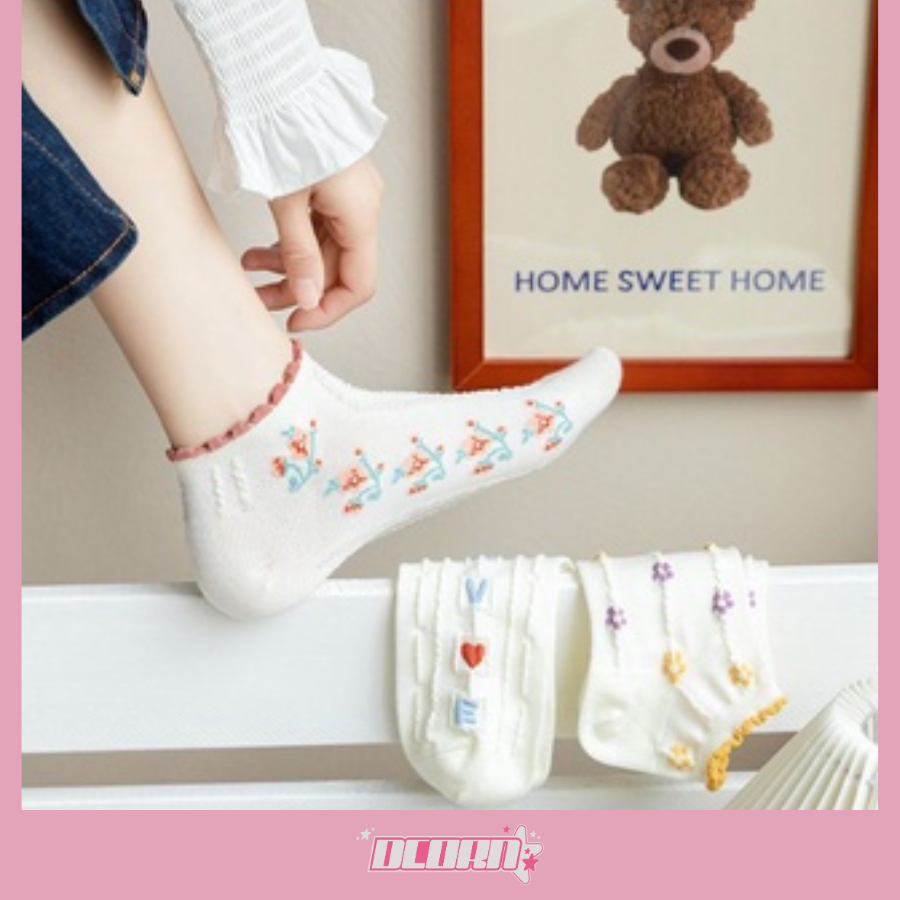 Set 5 đôi tất vớ nữ cổ ngắn mẫu tổng hợp, chất liệu mềm mại êm chân, mềm mỏng thoáng mát