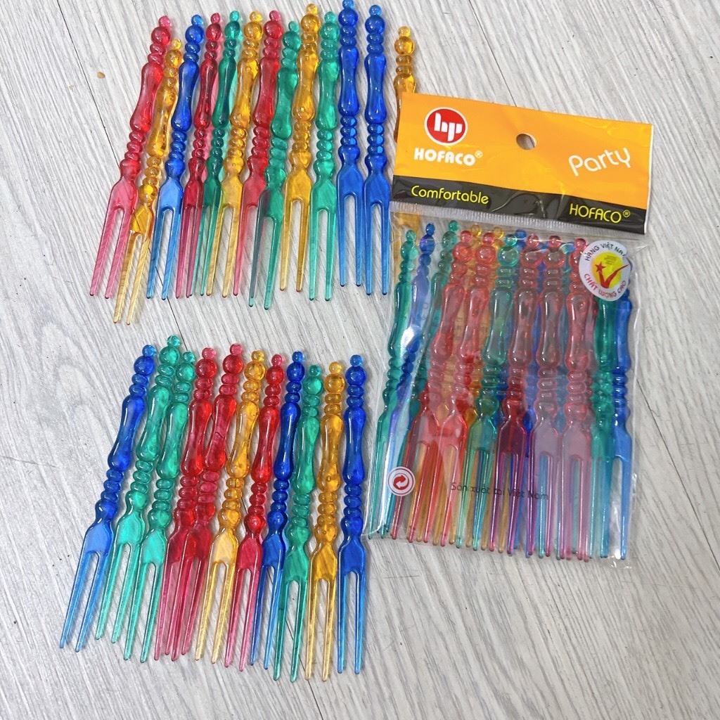 Set 24 Nĩa trái cây  nhựa cao cấp Hofaco - Set 24 nĩa nhựa ăn rau câu, trái cây tiện lợi