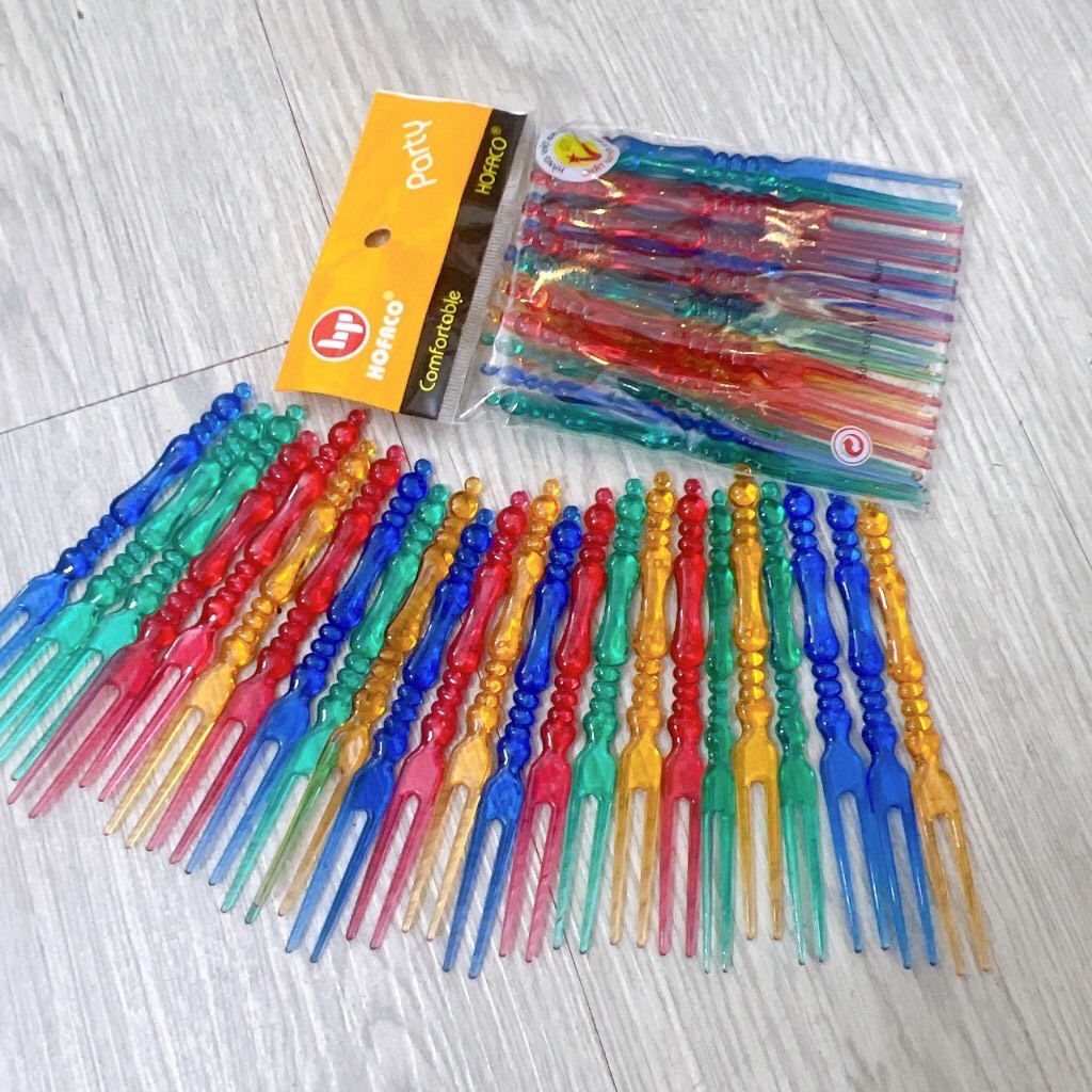 Set 24 Nĩa trái cây  nhựa cao cấp Hofaco - Set 24 nĩa nhựa ăn rau câu, trái cây tiện lợi