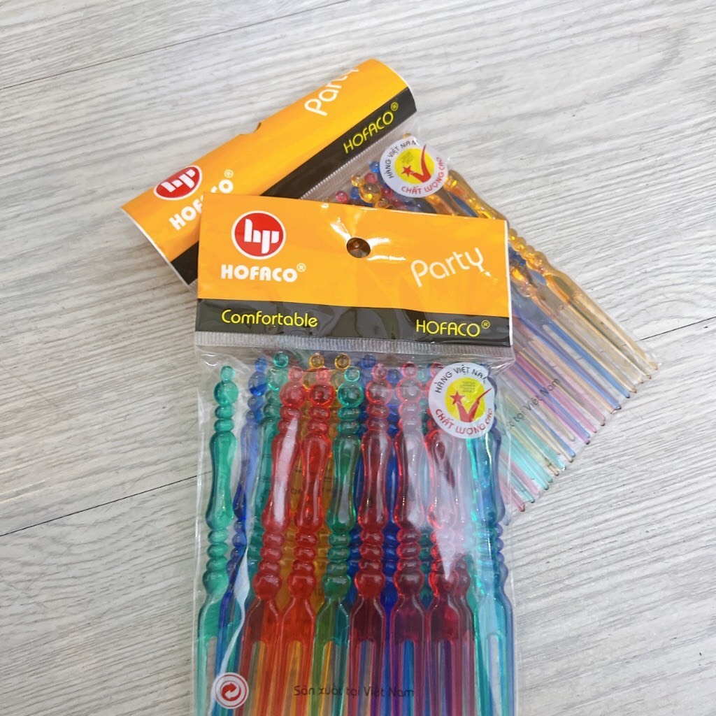 Set 24 Nĩa trái cây  nhựa cao cấp Hofaco - Set 24 nĩa nhựa ăn rau câu, trái cây tiện lợi