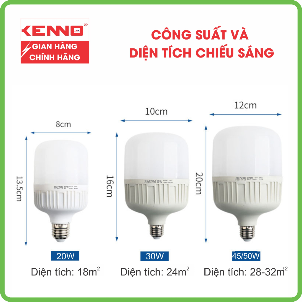Đèn Led bulb trụ kín nước siêu sáng, siêu tiết kiệm Kenno công suất 20W, 30W, 45W, 50W, 65W
