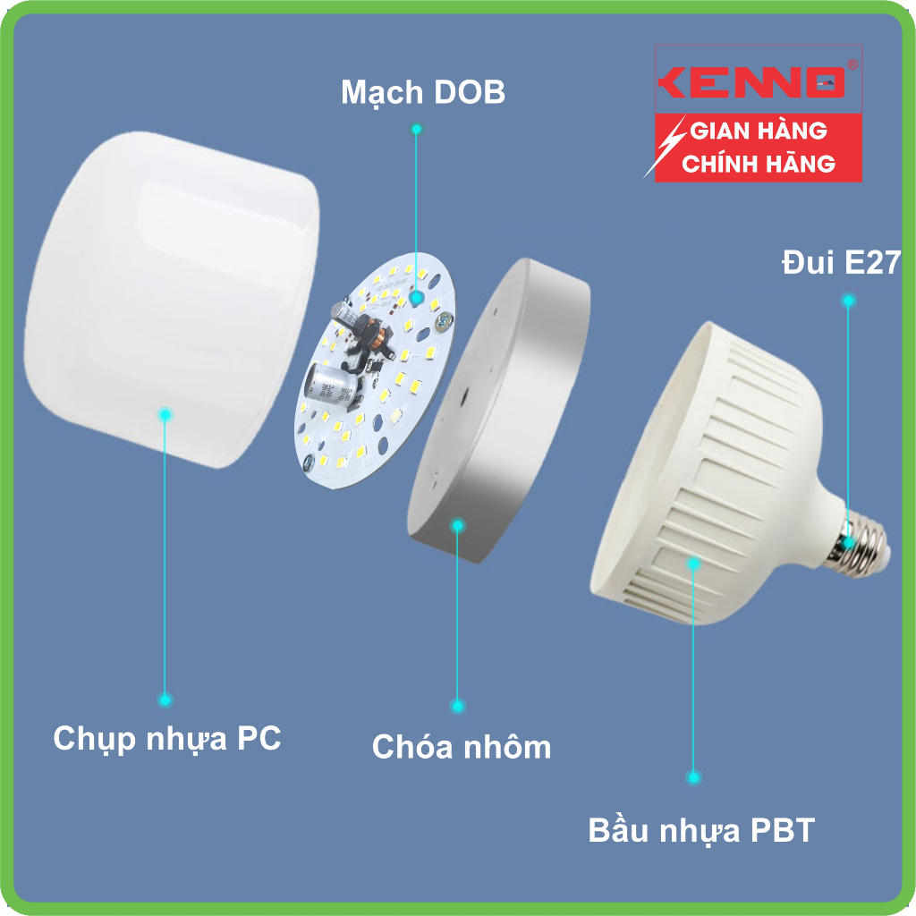 Đèn Led bulb trụ kín nước siêu sáng, siêu tiết kiệm Kenno công suất 20W, 30W, 45W, 50W, 65W