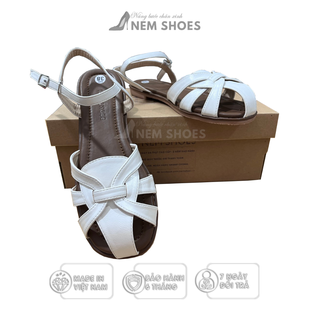 [Giày Dép Nữ] Sandal Rọ Đế Bằng, Phong Cách Thanh Lịch, Quai Trắng Đế ...
