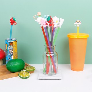 Combo 1 Ống hút nhựa PP có  nắp  sticker silicone và 1 cọ rửa loại tốt - dụng cụ uông nước