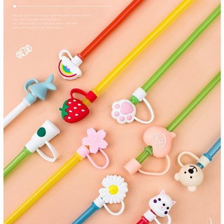 Combo 1 Ống hút nhựa PP có  nắp  sticker silicone và 1 cọ rửa loại tốt - dụng cụ uông nước