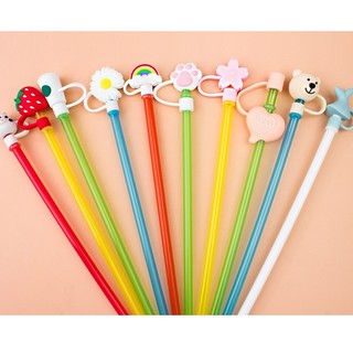 Combo 1 Ống hút nhựa PP có  nắp  sticker silicone và 1 cọ rửa loại tốt - dụng cụ uông nước