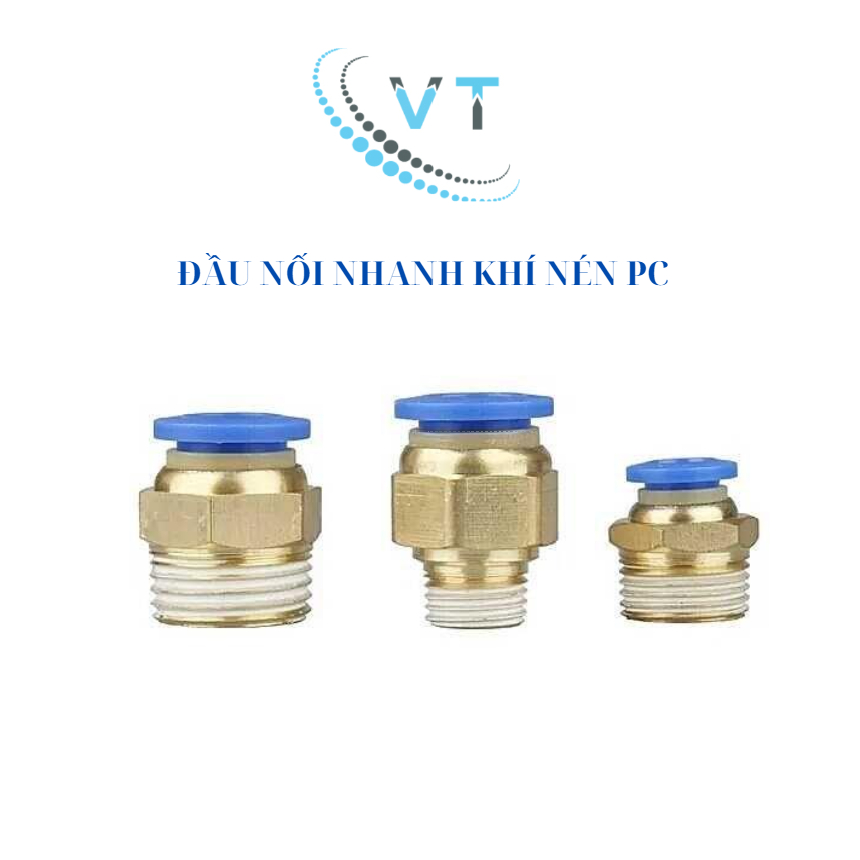 Đầu nối nhanh khí nén PC xanh, cút nối hơi khí nén, đầu nối hơi khí nén.