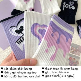 Tất Màu Nữ Nam Trắng Tím Cao Cổ Cute Thời Trang Hàn Quốc Độc Đáo T43