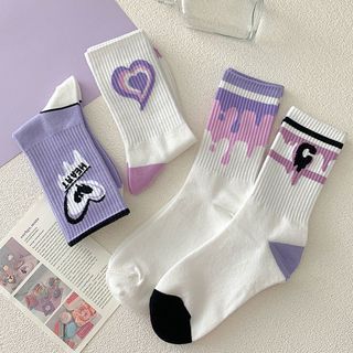 Tất Màu Nữ Nam Trắng Tím Cao Cổ Cute Thời Trang Hàn Quốc Độc Đáo T43