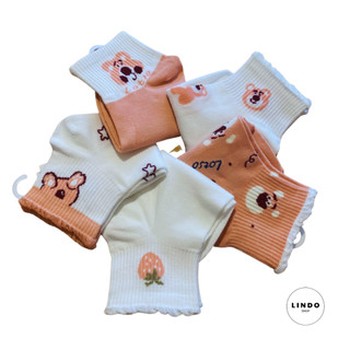 Combo 5 Đôi Tất/ Vớ Nữ Cổ Ngắn LINDO Phong Cách Hàn Quốc Xinh Xắn, Dễ Thương, Chất Liệu Cotton Thấm Hút Mồ Hôi