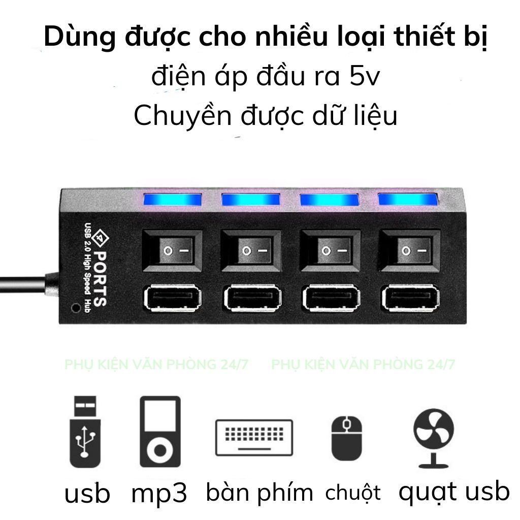 Hub USB 2.0 ,cổng chia USB, có công tắc điều khiển.