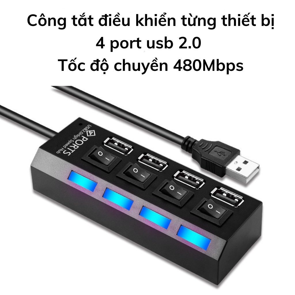 Hub USB 2.0 ,cổng chia USB, có công tắc điều khiển.