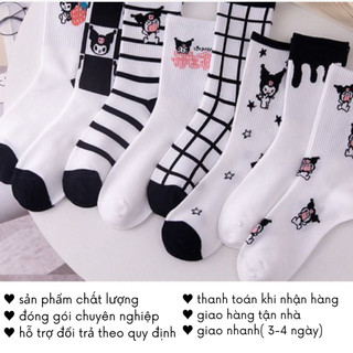 Tất Kuromi Cổ Cao Trắng Đen Cute Thời Trang Hàn Quốc Hotrend T51