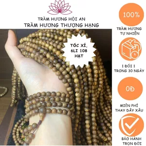 Vòng trầm hương tóc xí 6li 108 hạt, thơm đẹp mịn mùi bền dài lâu,thanh lịch an yên tài lộ.