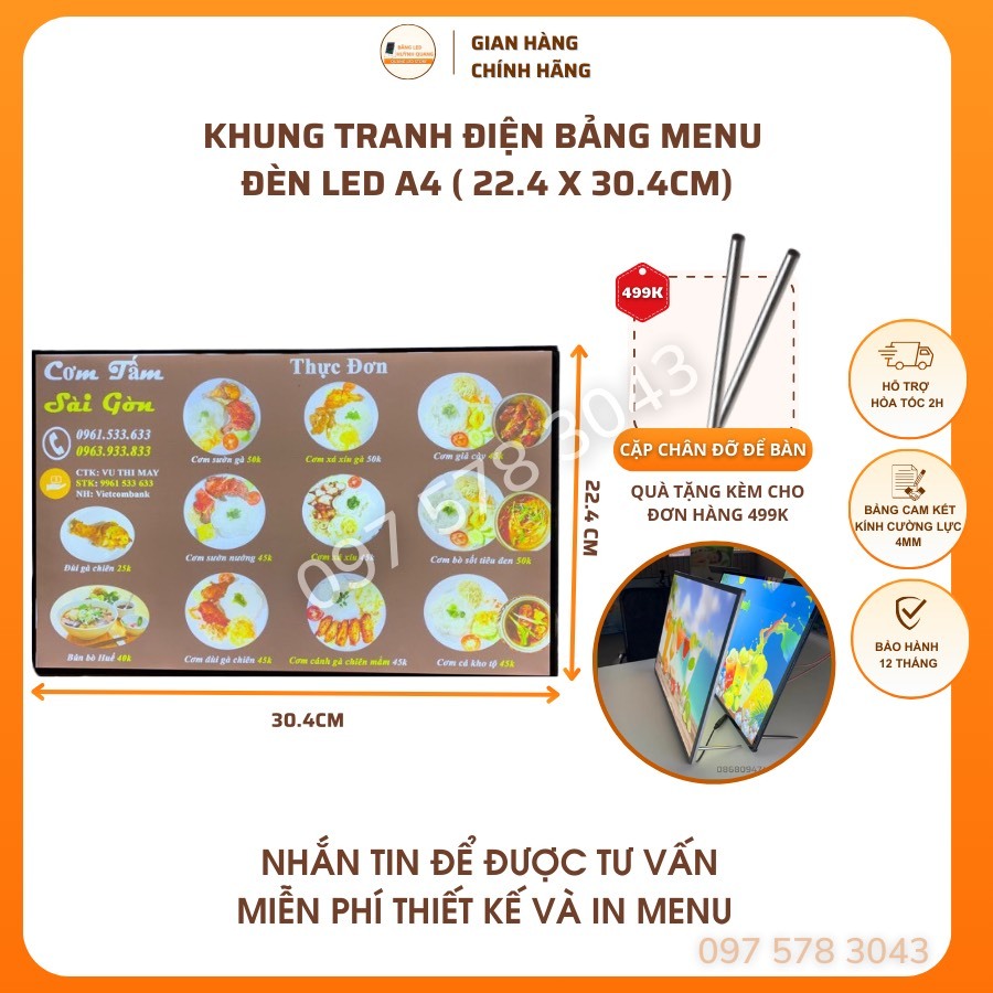 Bảng Hộp Đèn Led Menu kích thước a4(23x30cm), Khung Tranh Điện Để Bàn ...