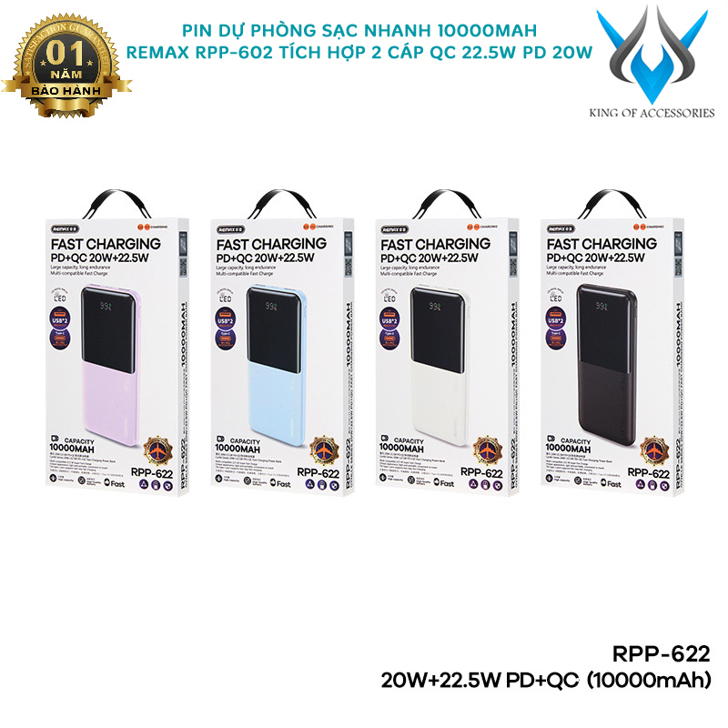 Pin dự phòng sạc nhanh Remax RPP-622 Cynlle 10000mAh sạc 3 thiết bị ...