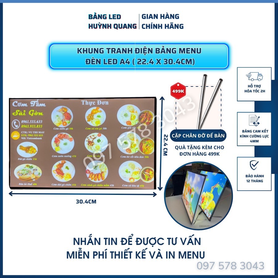Bảng Hộp Đèn Led Menu kích thước a4(23x30cm), Khung Tranh Điện Để Bàn ...