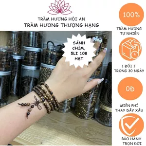 Vòng tay bằng trầm hương sánh chìm 5 ly 108 hạt tròn, Bình an tài lộc may mắn-Trầm hương Hội an