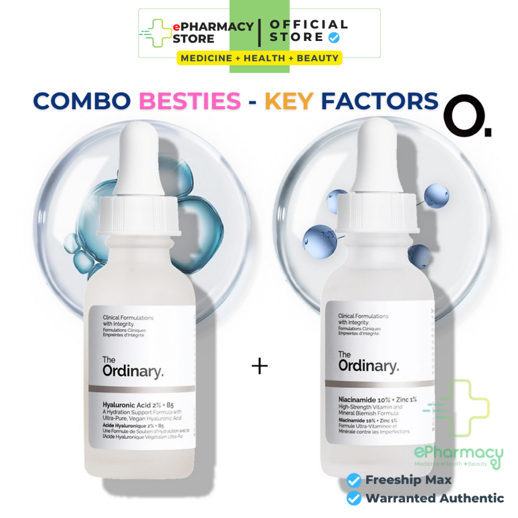 COMBO The Ordinary Niacinamide 10 + Zinc 1 30ml và Hyaluronic Acid 2
