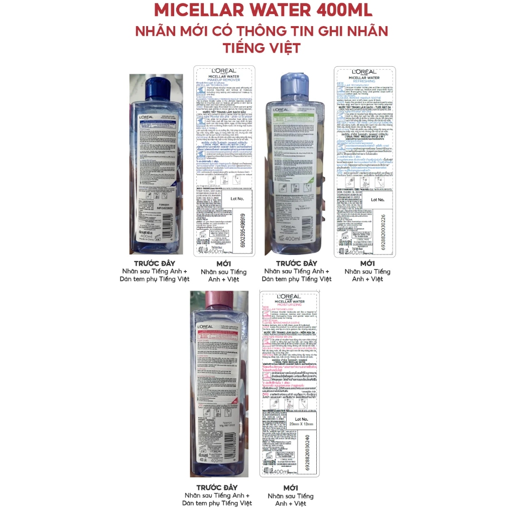 Ảnh Nước Tẩy Trang Làm Sạch Sâu, Dưỡng Ẩm Cho Mọi Loại Da L'oreal 3-in-1 Micellar Water 400ml 3