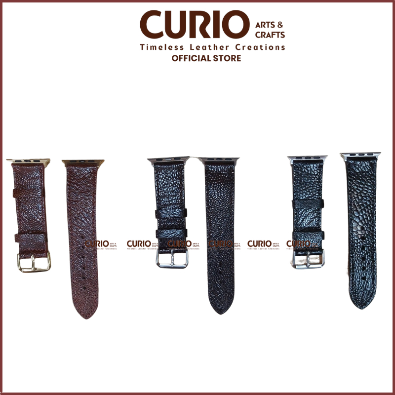 Dây đồng hồ thông minh AW da đà điểu cao cấp, tặng hộp gỗ + tool thay + khóa + chốt - CURIO LEATHER