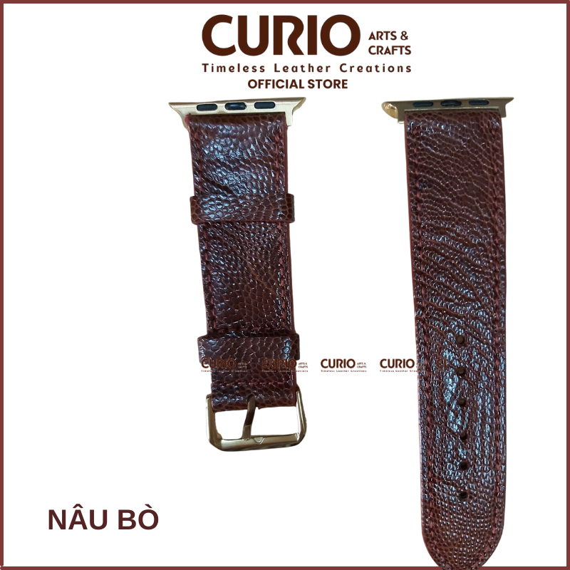 Dây đồng hồ thông minh AW da đà điểu cao cấp, tặng hộp gỗ + tool thay + khóa + chốt - CURIO LEATHER