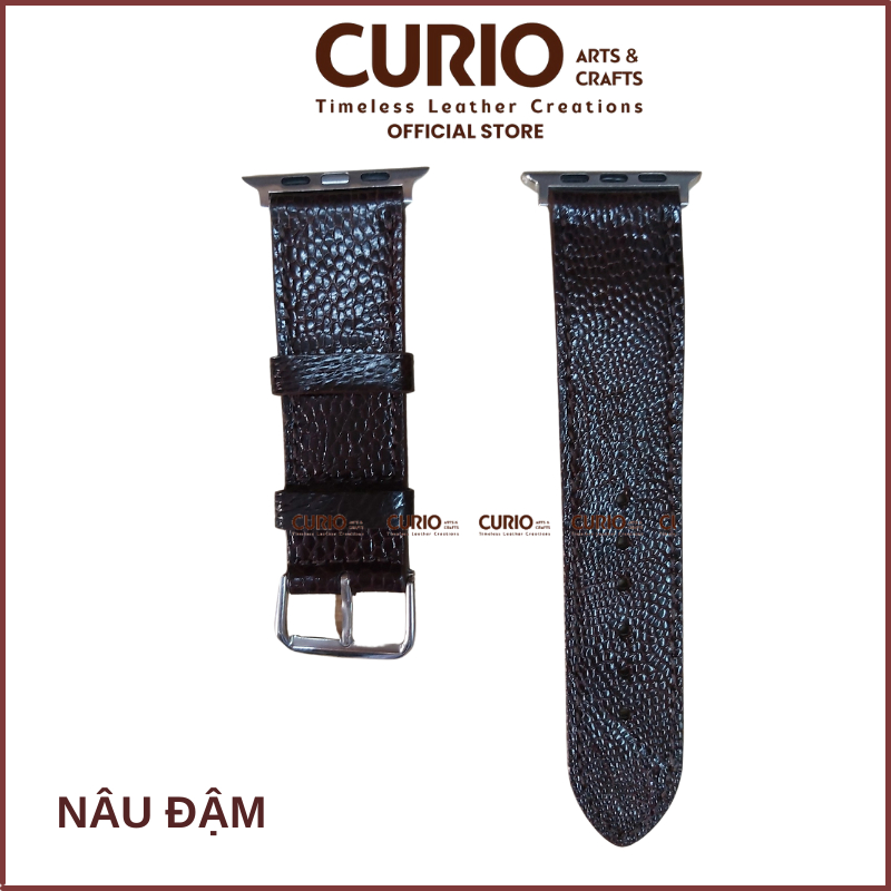 Dây đồng hồ thông minh AW da đà điểu cao cấp, tặng hộp gỗ + tool thay + khóa + chốt - CURIO LEATHER