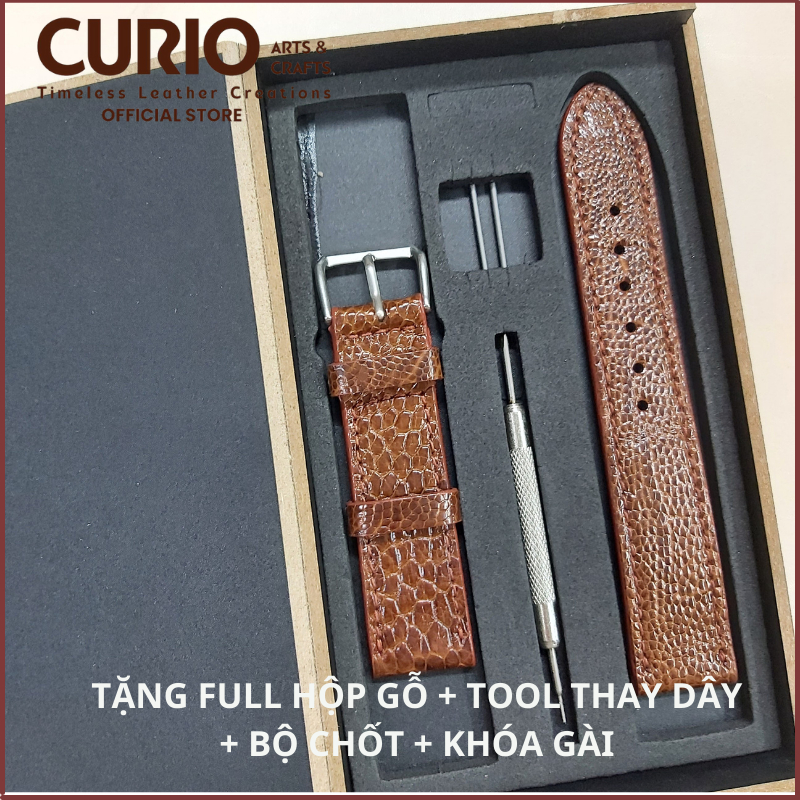 Dây đồng hồ thông minh AW da đà điểu cao cấp, tặng hộp gỗ + tool thay + khóa + chốt - CURIO LEATHER