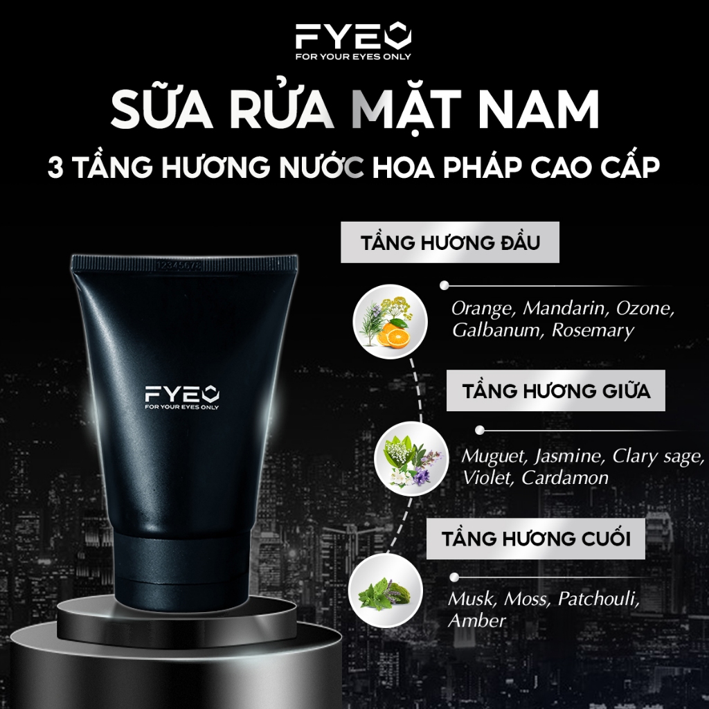 Sữa rửa mặt nam FYEO ngừa mụn da dầu, sạch sâu, sảng khoái - Hương nước hoa  cao cấp chính hãng 3 tầng ĐẶC BIỆT có 1-0-2