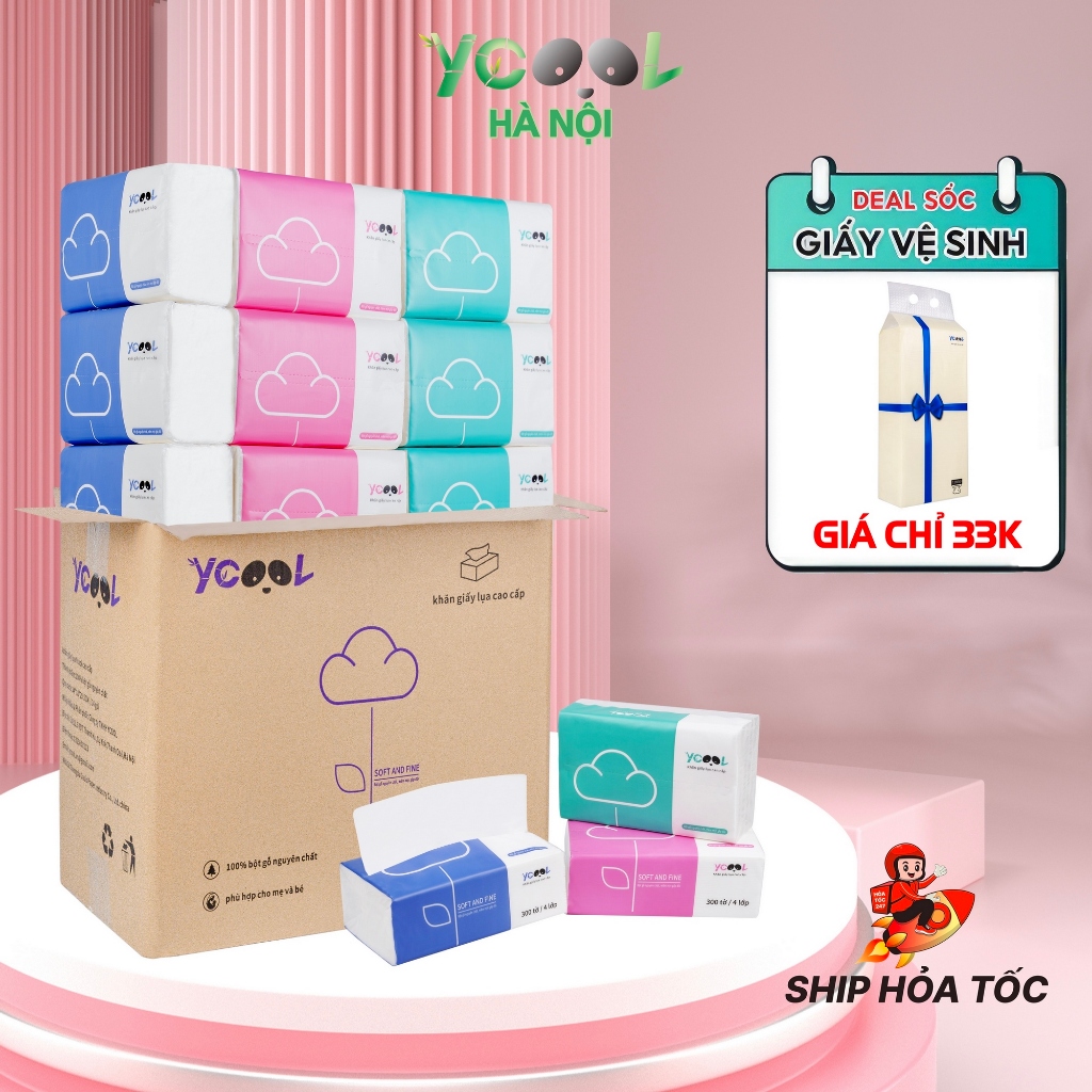 Giấy lụa giấy ăn Ycool khăn giấy rút đa năng 300 tờ/4 lớp giấy trắng tự ...