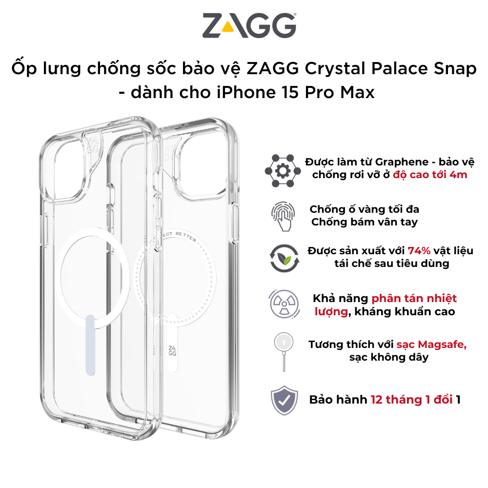 Ốp lưng cao cấp ZAGG cho iPhone 15 Pro Max - Chống sốc, bảo vệ toàn diện - Viền camera cao | BigBuy360 - bigbuy360.vn
