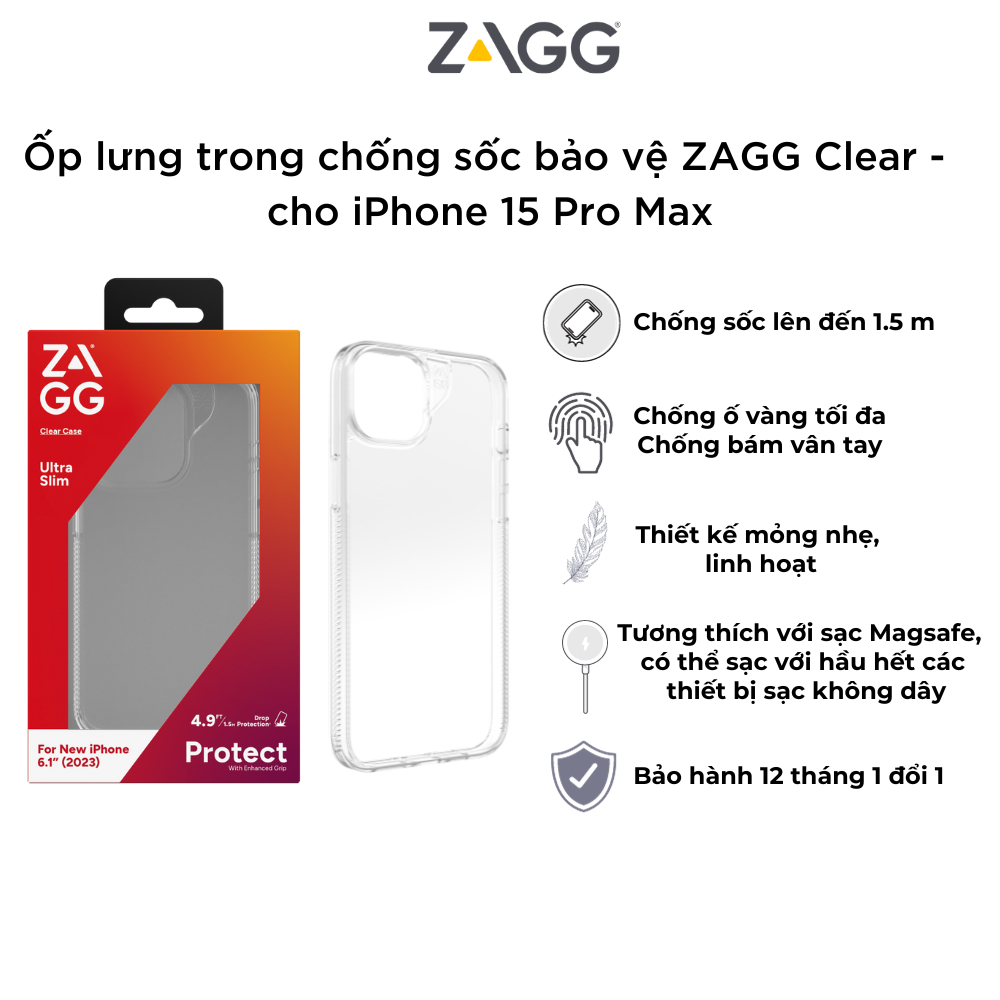Ốp lưng cao cấp ZAGG cho iPhone 15 Pro Max - Chống sốc, bảo vệ toàn diện - Viền camera cao | BigBuy360 - bigbuy360.vn