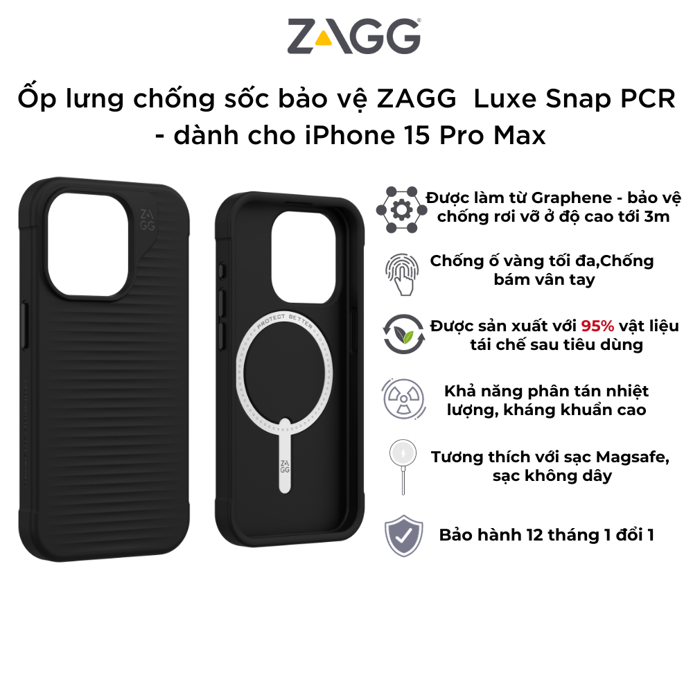Ốp lưng cao cấp ZAGG cho iPhone 15 Pro Max - Chống sốc, bảo vệ toàn diện - Viền camera cao | BigBuy360 - bigbuy360.vn
