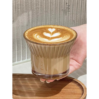 Bộ 6 Ly thủy tinh 175ml 300ml, cốc miệng loe sọc  chịu nhiệt có đai gỗ dùng uống cà phê, trà