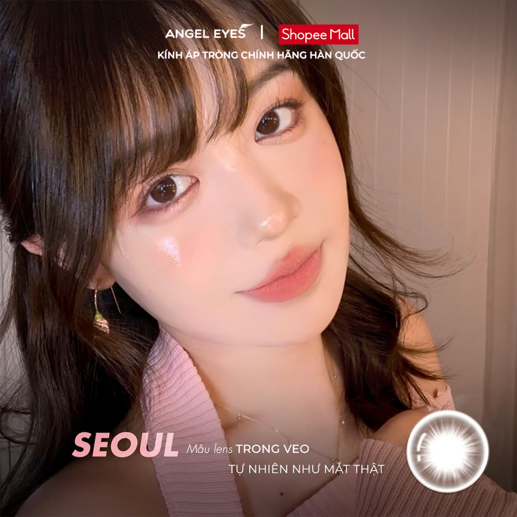 Ảnh Lens nâu tự độ cận 0-8 Seoul hiệu Angel Eyes, kính áp tròng không giãn nâu tự nhiên như mắt thật Dia 14.0mm 1