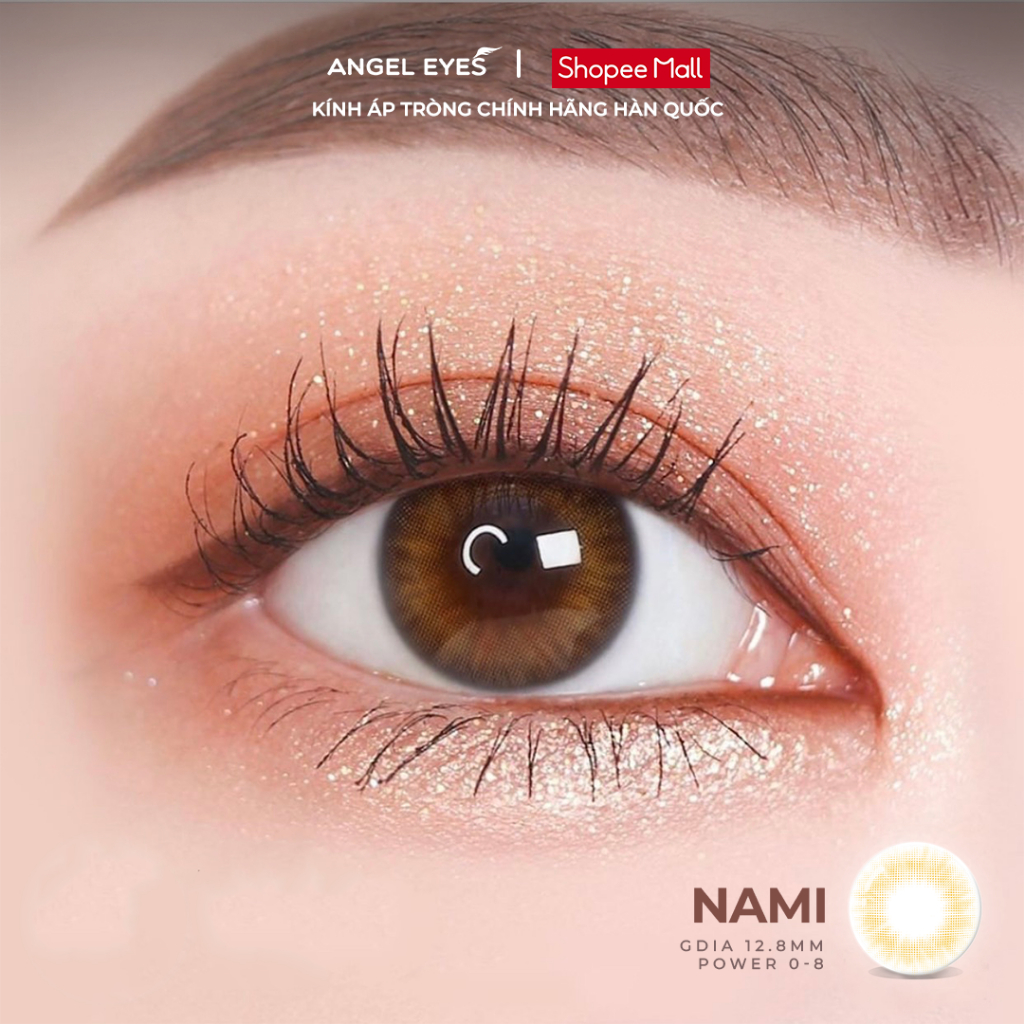 Ảnh Lens mắt nâu mật ong độ cận 0-8 Nami nhãn hiệu Angel Eyes, kính áp tròng màu nâu tây tự nhiên đường kính 12.8mm 1