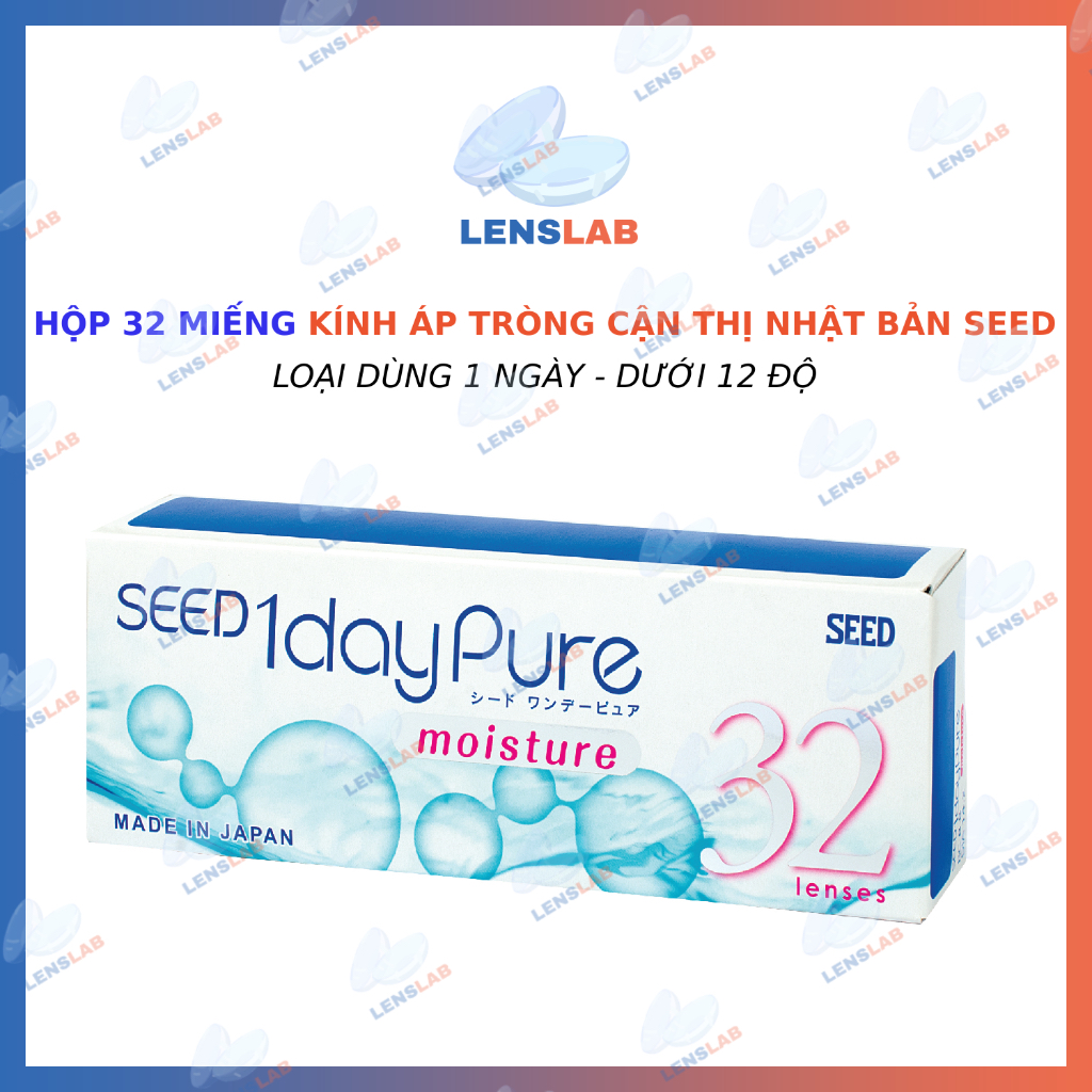 Hộp 32 Miếng | Kính Áp Tròng Cận Thị SEED 1-Day Pure Moisture 1 Ngày (Dưới 12 độ) - Hàng Chính Hãng