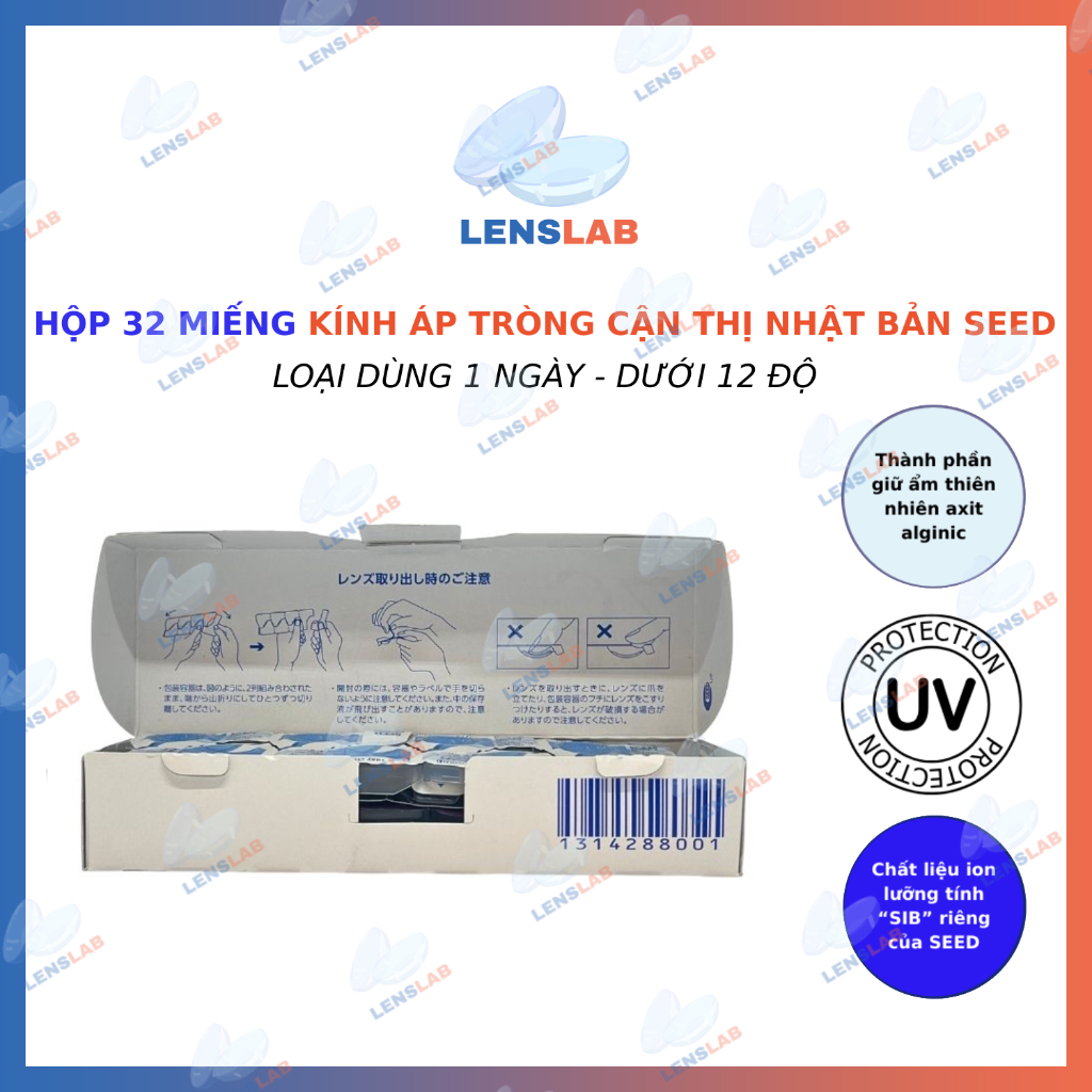 Hộp 32 Miếng | Kính Áp Tròng Cận Thị SEED 1-Day Pure Moisture 1 Ngày (Dưới 12 độ) - Hàng Chính Hãng