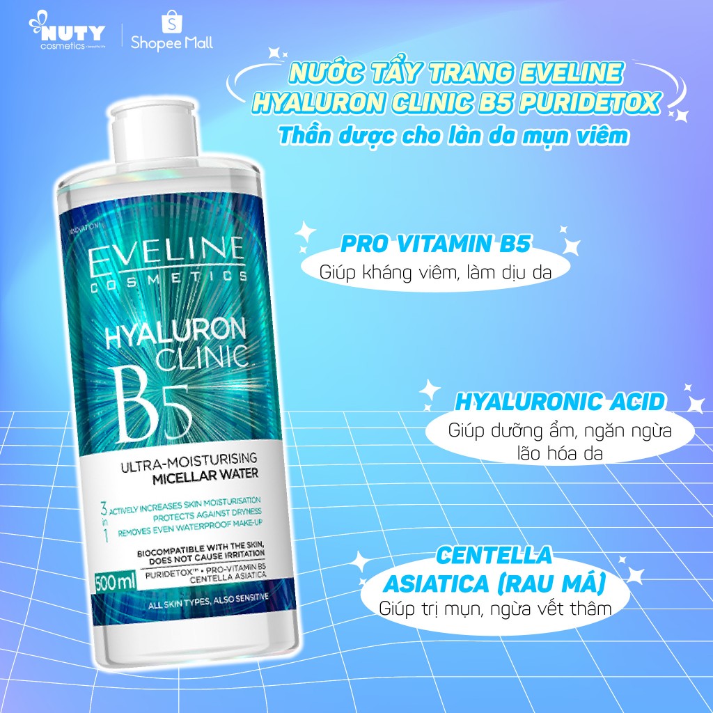 Ảnh Nước tẩy trang Eveline Hyaluron Clinic B5 Puridetox (500ml) 4