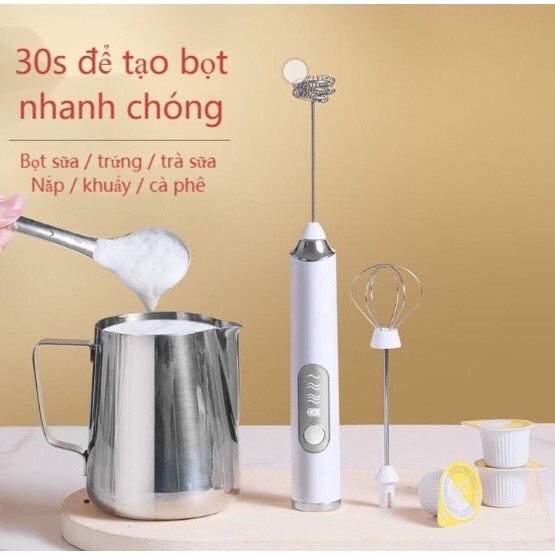 Máy Đánh Bọt Cà Phê Mini Cầm Tay WHISK 3 Cấp Độ Sạc Pin, Máy Đánh Trứng - đánh cafe