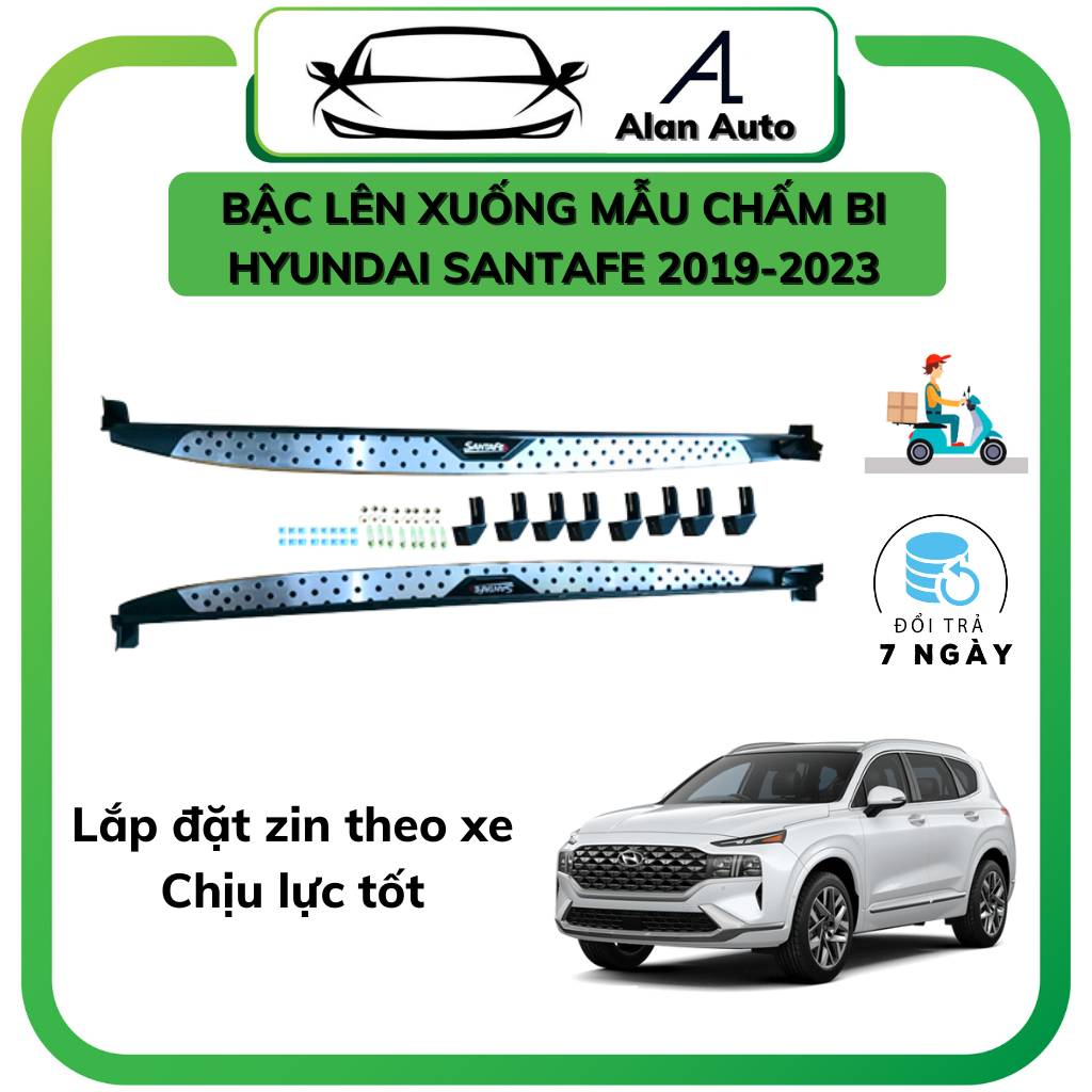 Bậc lên xuống xe Hyundai Santafe 2019 - 2026, Mẫu Chấm Bi cao cấp, bền bỉ chắc chắn