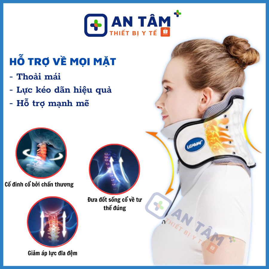 Đai Hơi Kéo Giãn Cột Sống Cổ LEAMAI [BẢO HÀNH 24 THÁNG] Đai Kéo Cổ, Hỗ Trợ Chấn Thương Cổ, Thoái Hóa Đốt Sống Cổ