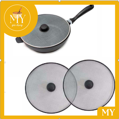 Nắp lưới đậy chảo chống văng dầu mỡ inox 28cm - 33cm - Năp lưới đen núm Đen