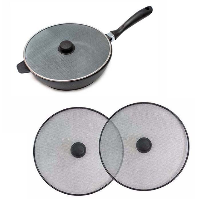 Nắp lưới đậy chảo chống văng dầu mỡ inox 28cm - 33cm - Năp lưới đen núm Đen