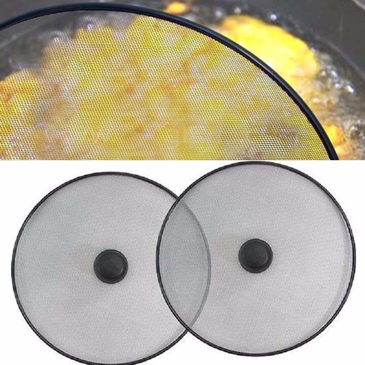 Nắp lưới đậy chảo chống văng dầu mỡ inox 28cm - 33cm - Năp lưới đen núm Đen