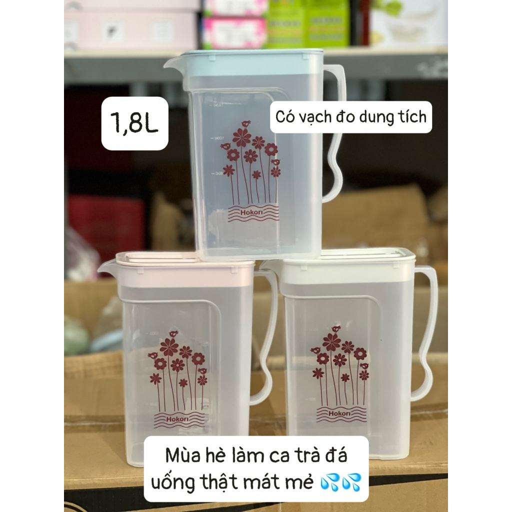 Ca vuông 1,8L trong Hokori 6082, Bình Nước Nhựa Trong 1,8L, Bình nước nhựa, bình đựng nước để bàn